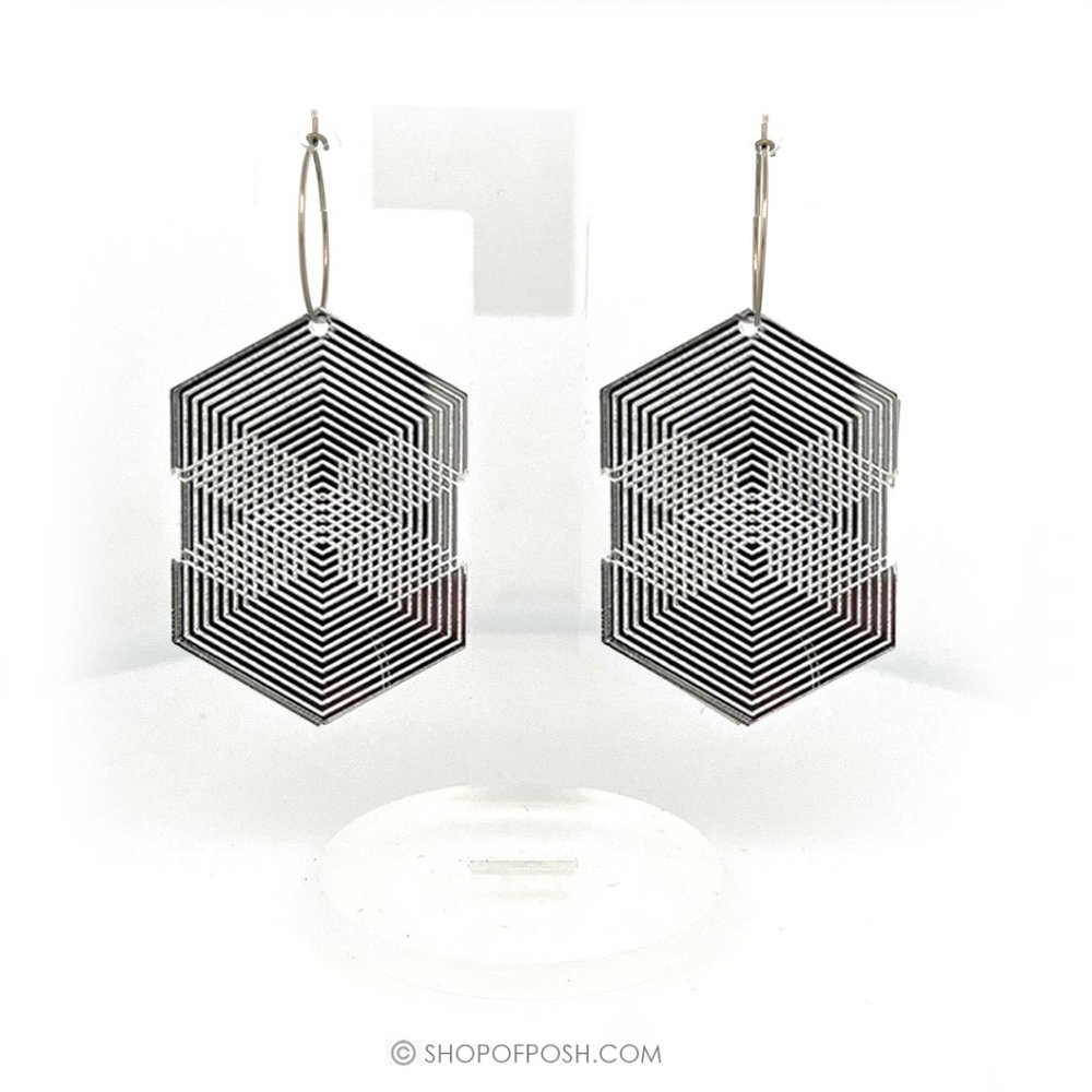 Silver Acrylic Geometric earrings with small rings